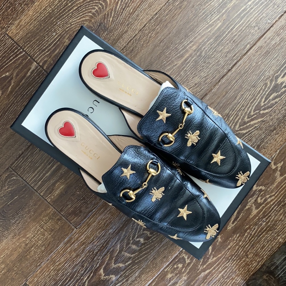 Gucci Princetown embroidered leather slippers